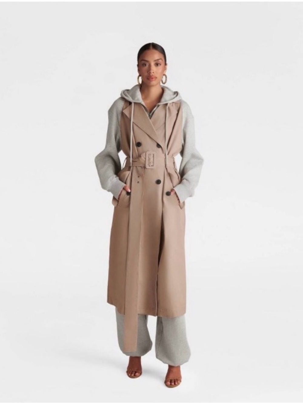 NWT KBB by KAHLANA Target The Sweatshirt Trench Coat Khaki/ Heather Gray Medium
